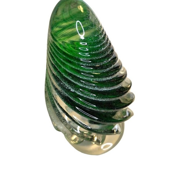 Hand Blown Figurine Christmas Tree Forest Green Clear Glass White Snow On Tree - Picture 3 of 10